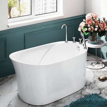 43.1″ Oval Acrylic Japanese Deep Soaking Bathtub - Modern Freestanding Style